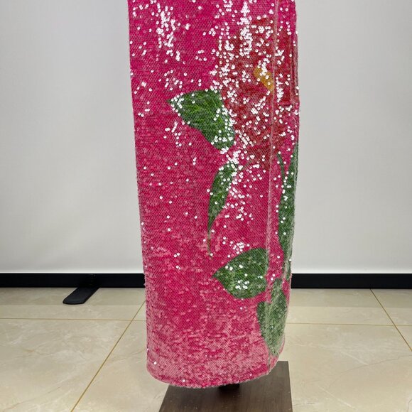 $450 NWT Farm Rio Pink Sequins Anthurium Flowers Slip Maxi Dress Size L - Picture 8 of 15